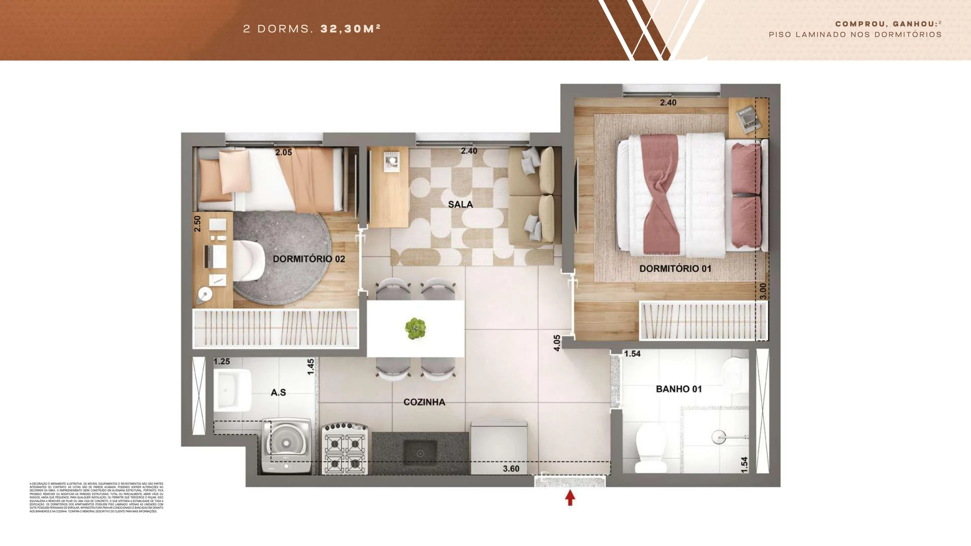 Planta ilustrativa – 2 dormitórios – WL Boa Vista